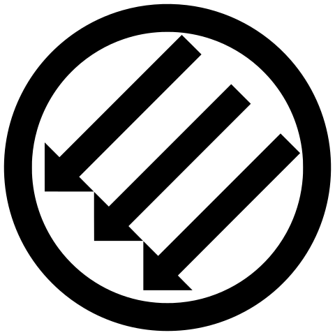 three arrows pointing down and left