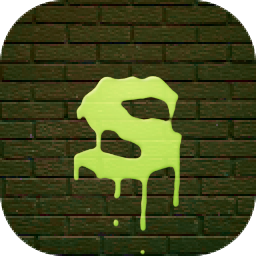 a gooey green letter S on a dark pixellated brick background
